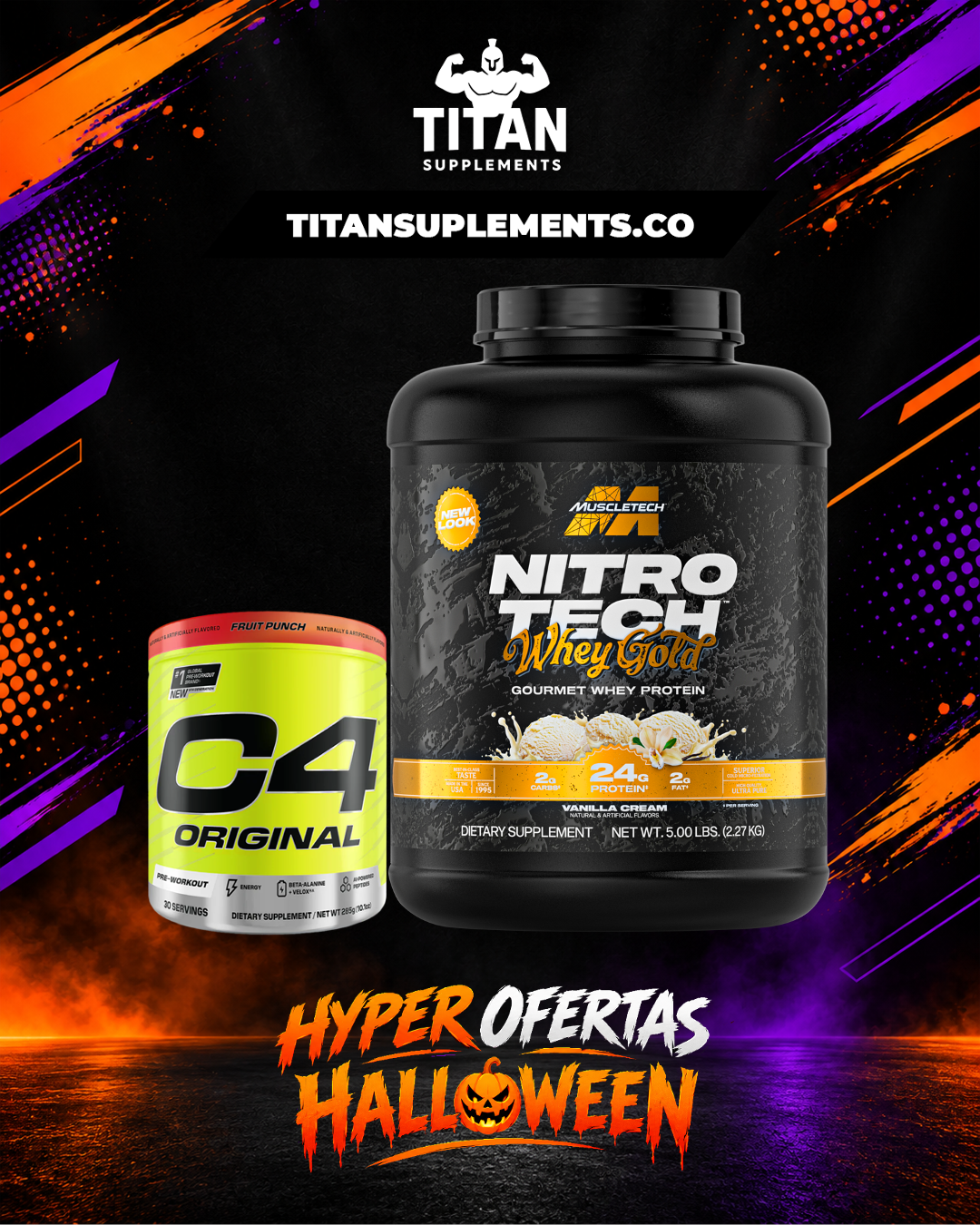 Combo C4 Original 30 servicios y Nitro Tech Whey Gold 5 lb