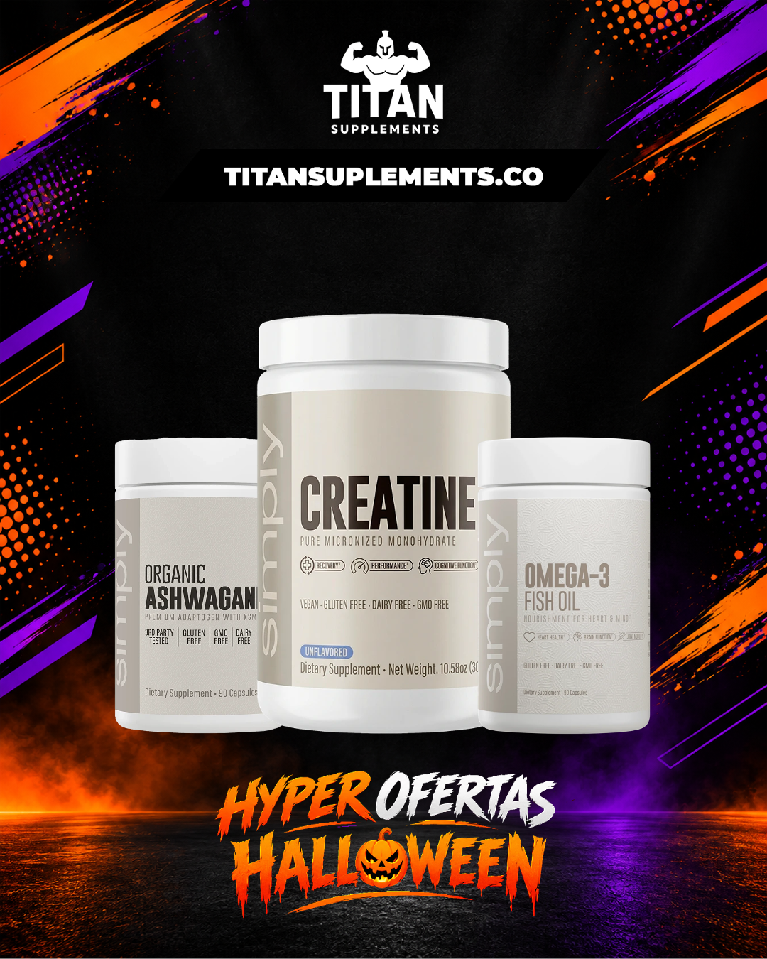 Combo Simply Ashwagandha, Omega 3 y Creatina